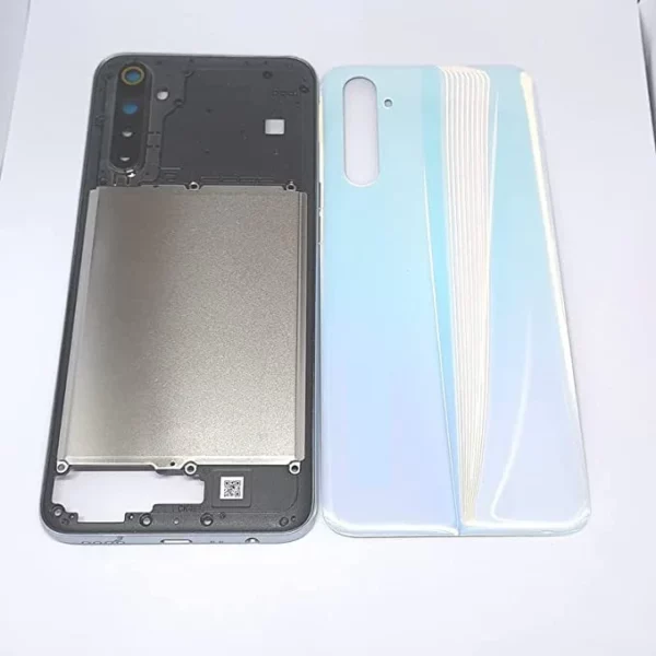 Back Panel Housing Body for Realme 6 White Back Glass Panel and Chrome Bezel Frame